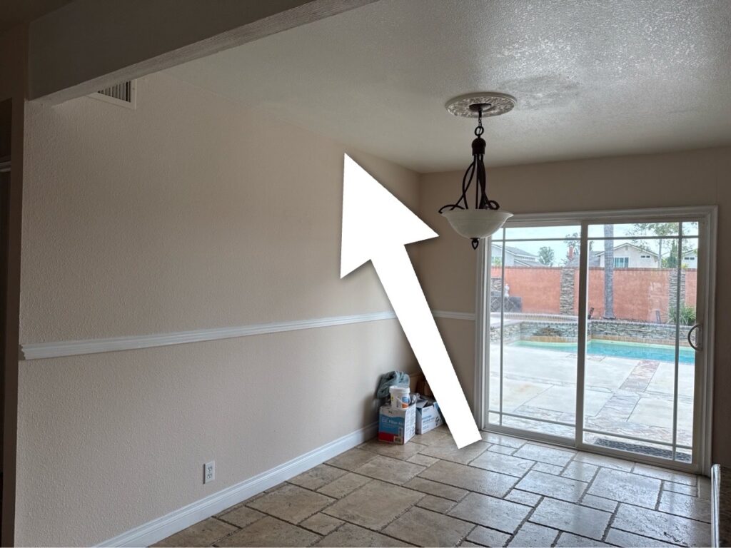 General location of a ceiling leak identified during an Irvine home inspection
