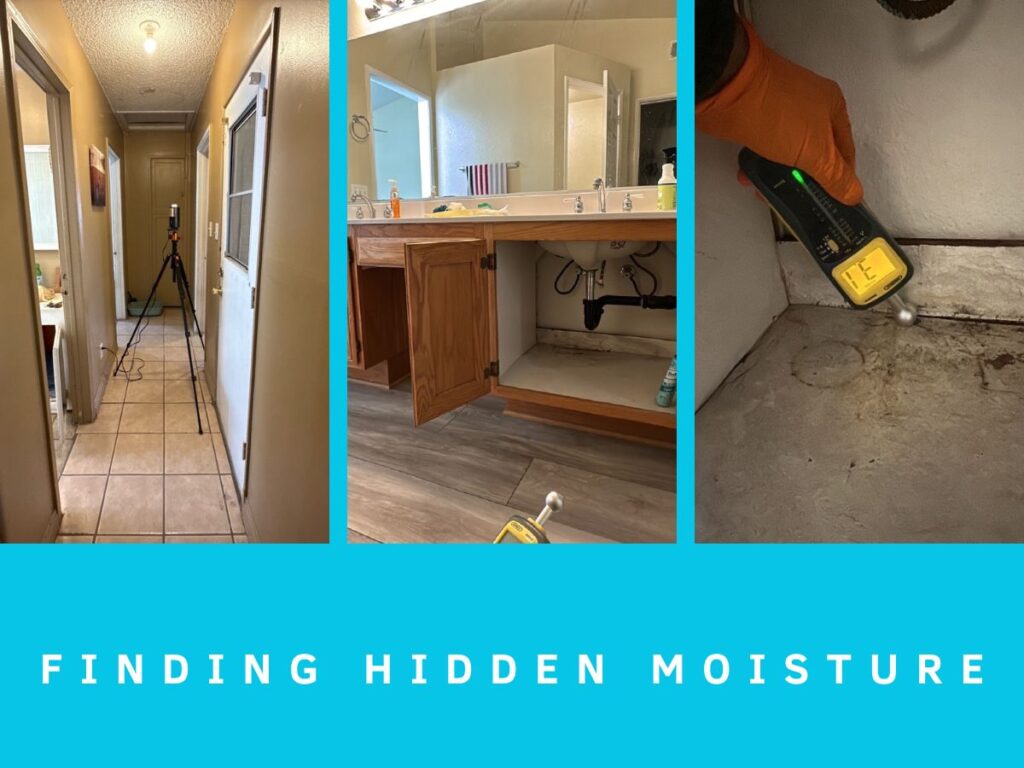 Hidden moisture inspection inside bathroom vanity using moisture meter
