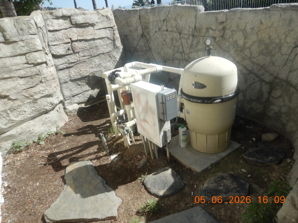 Pool equipment inspected during a home inspection in Southern California