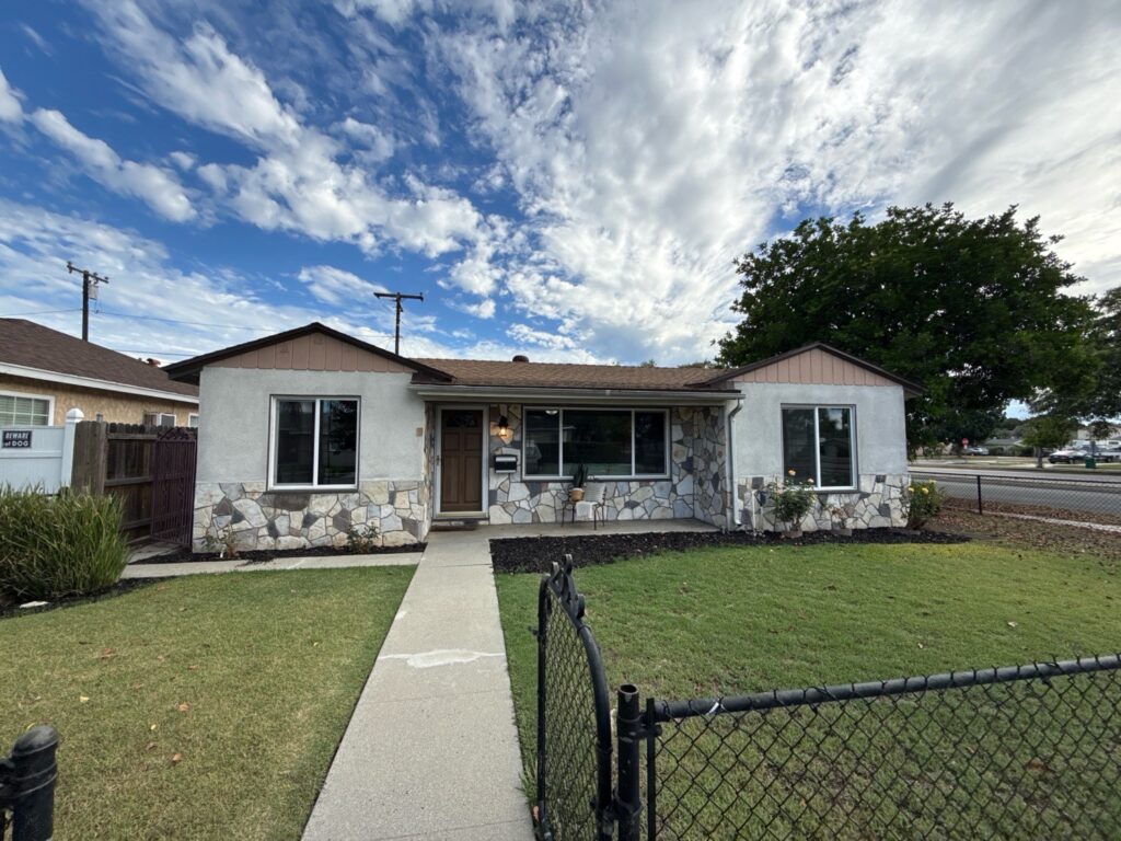 Front view of a Southern California home where the address numbers are difficult to locate, demonstrating how inadequate address identification can delay emergency responders and visitors.